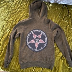 soft zip up diy pentagram hoodie brown